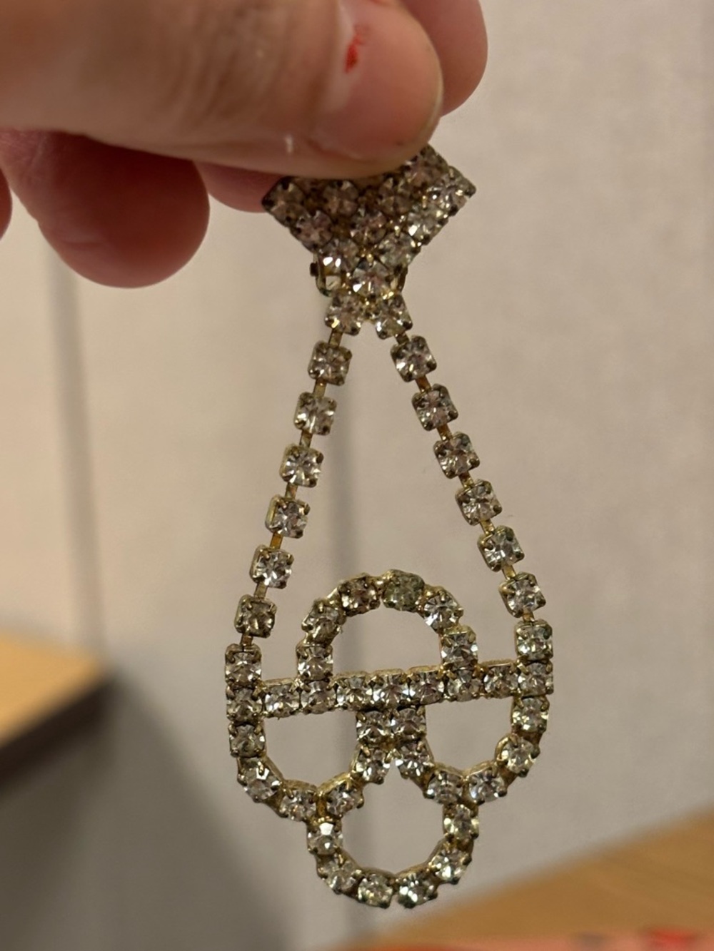 Vintage estate sale Rhinestone Skull Drop Earrings – possible crystal